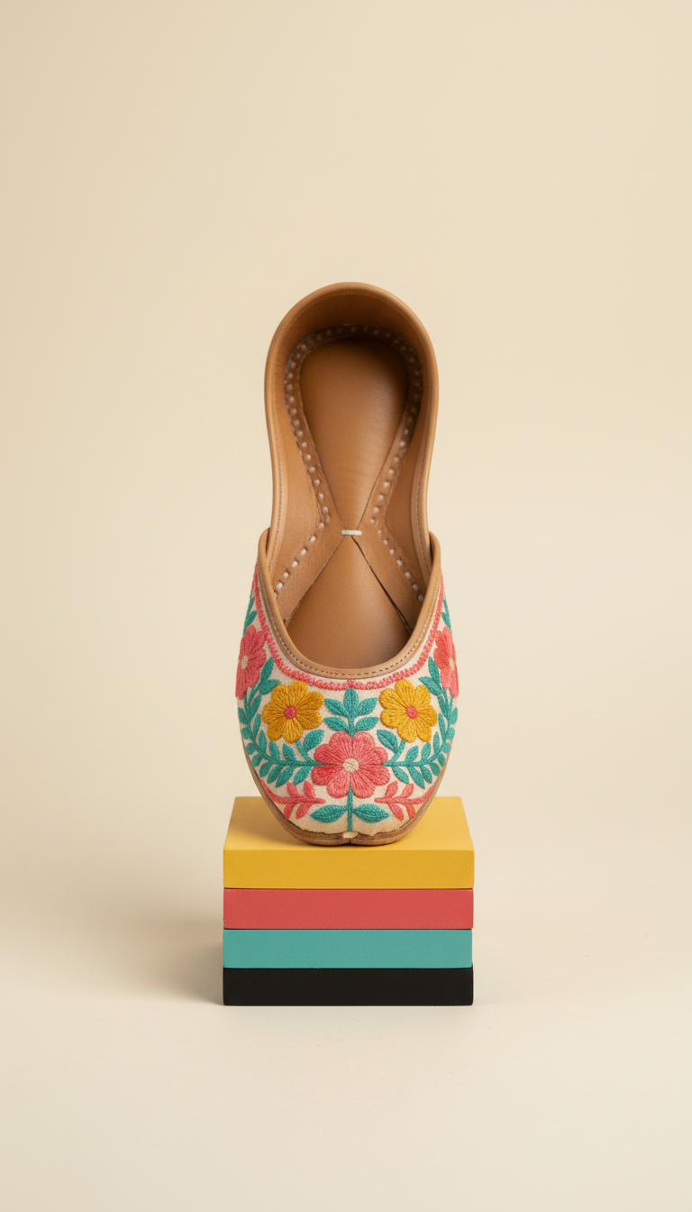 Turquoise Bazaar Classic hand-embroidered leather jutti