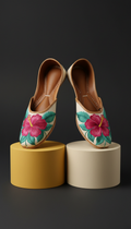 Pink Hibiscus Bloom hand-embroidered leather jutti
